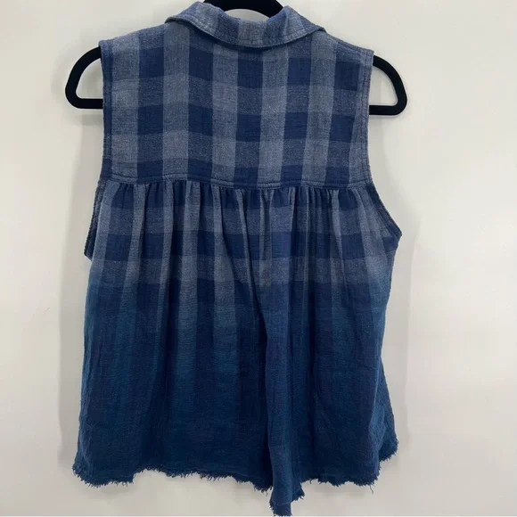 Free People Hey There Sunrise Button Down Gingham Sleeveless Shirt Blue M - Picture 9 of 15